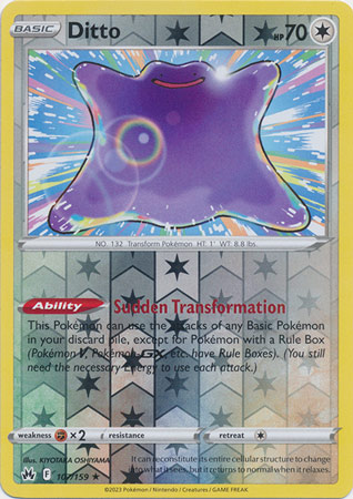 Pokemon - Ditto 107/159 - Crown Zenith - Reverse Foil Card