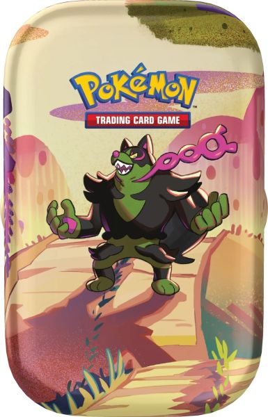 Pokemon Tin Kasse - 2024 Summer Scarlet & Violet: Shrouded Fable Mini Tin: Okidogi (2 Boosters & Klistermærker)