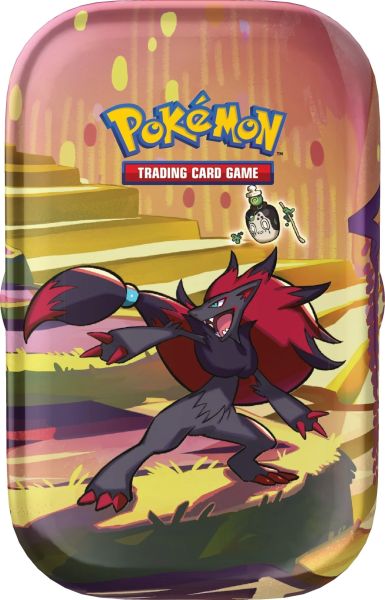 Pokemon Tin Kasse - 2024 Summer Scarlet & Violet: Shrouded Fable Mini Tin: Zoroark & Poltchageist (2 Boosters & Klistermærker)