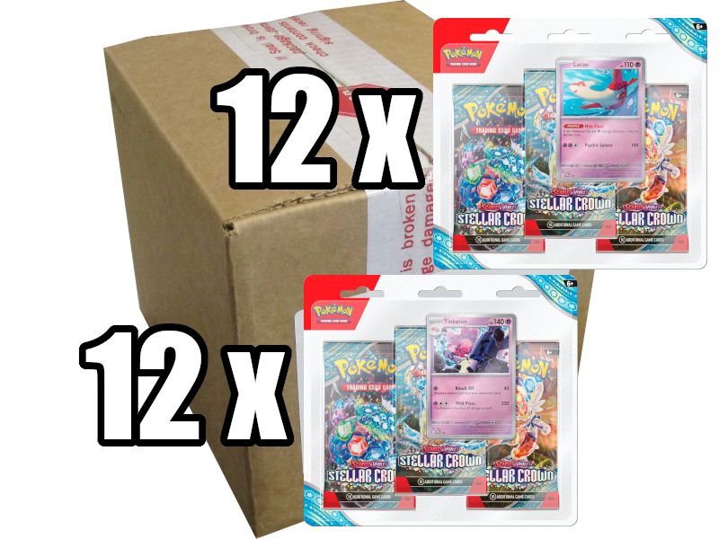 Pokemon Blister Case - 24 x 3-Pack: 3 Scarlet & Violet: Stellar Crown Booster Pakker + Latias/Tinkaton Black Star Promos