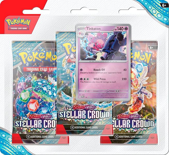 Pokemon Blister Pack - 3-Pack: 3 Scarlet & Violet: Stellar Crown Booster Pakker + Tinkaton Black Star Promo