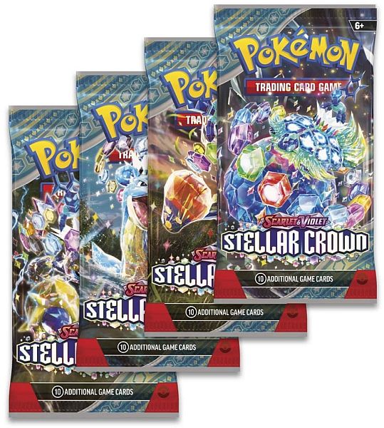 Pokemon Booster Pakke - SV07 - Scarlet & Violet: Stellar Crown Booster Pack Artwork Set - 4 Packs!