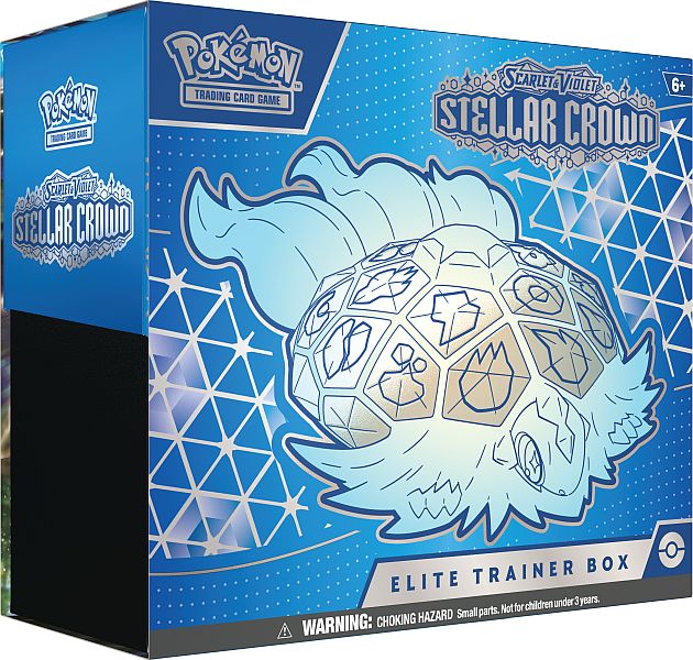 Pokemon Scarlet & Violet: Stellar Crown - Elite Trainer Box (Terapagos/Noctowl) - Boks med 9 Boosters, Promokort & Tilbehør