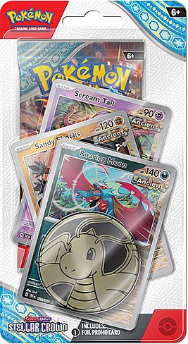 Pokemon Blister Pack - 1-Pack Premium Checklane Blister: 1 Scarlet & Violet: Stellar Crown Booster Pakke + Ancient Promos & Mønt