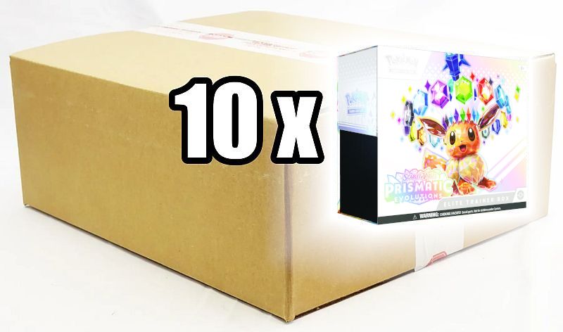 Pokemon Scarlet & Violet: Prismatic Evolutions - Elite Trainer Box Case - 10 x Elite Trainer Boxes (Eevee) - Bokse med 9 Boosters, Promokort & Tilbehør