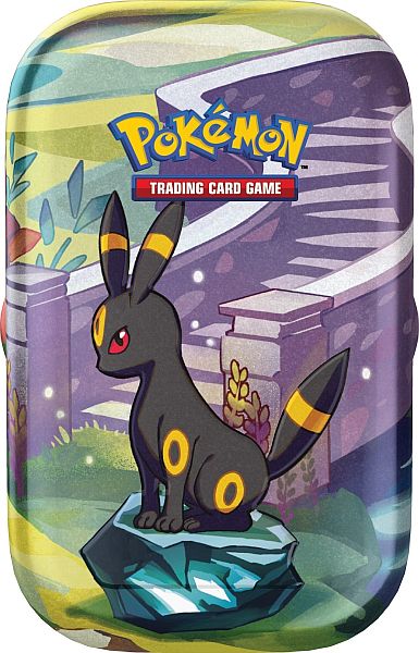 Pokemon Tin Kasse - 2025 Winter Scarlet & Violet: Prismatic Evolutions Mini Tin: Umbreon (2 Boosters & Mønt)