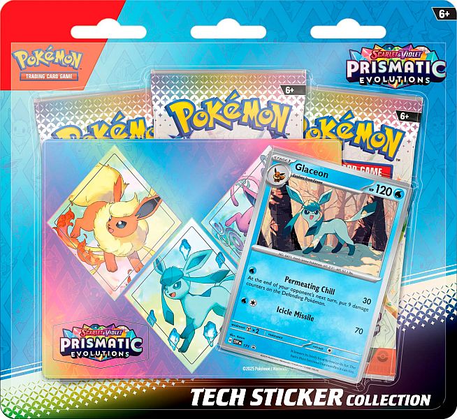 Pokemon Blister Pack - Scarlet & Violet: Prismatic Evolutions - Tech Sticker Collection Blister: Glaceon (3 Boosters)