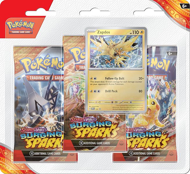 Pokemon Blister Pack - 3-Pack: 3 Scarlet & Violet: Surging Sparks Booster Pakker + Zapdos Black Star Promo