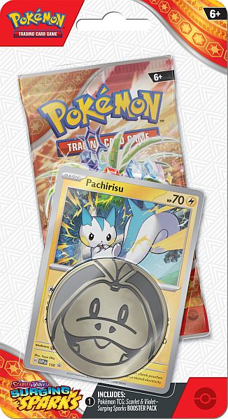 Pokemon Blister Pack - 1-Pack Checklane Blister: 1 Scarlet & Violet: Surging Sparks Booster Pakke + Pachirisu Black Star Promo & Pokemon Mønt