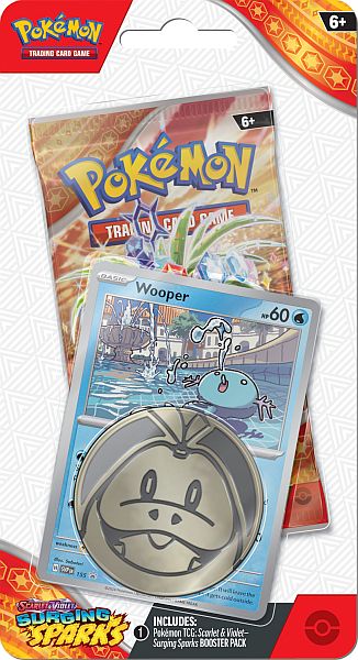 Pokemon Blister Pack - 1-Pack Checklane Blister: 1 Scarlet & Violet: Surging Sparks Booster Pakke + Wooper Black Star Promo & Pokemon Mønt