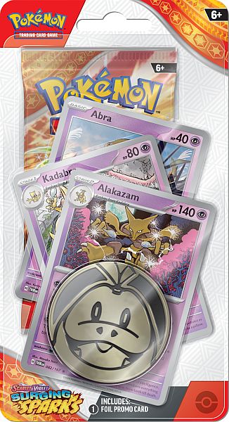 Pokemon Blister Pack - 1-Pack Premium Checklane Blister: 1 Scarlet & Violet: Surging Sparks Booster Pakke + Alakazam Line Promos & Mønt