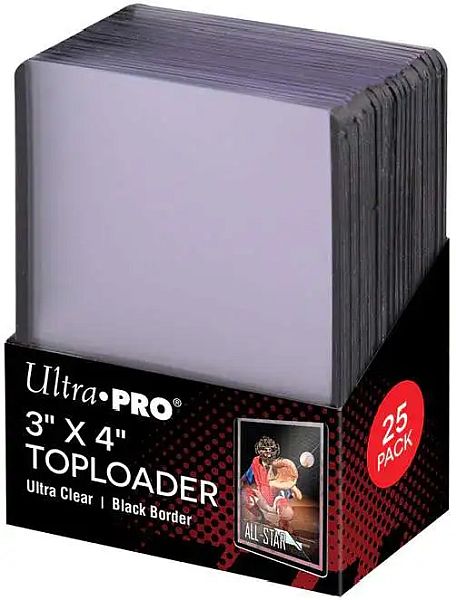 Ultra Pro Toploader: Ultra Clear (Black Border) - Box (25 stk.) - Plastik Deck Protector til kort i lommer - Sleeves #81158